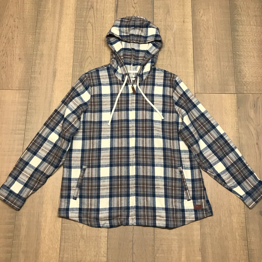 L.L. Bean Hoodie Womens Size 1X Scotch Plaid Flannel Shirt Relaxed Full Zip - Picture 1 of 12